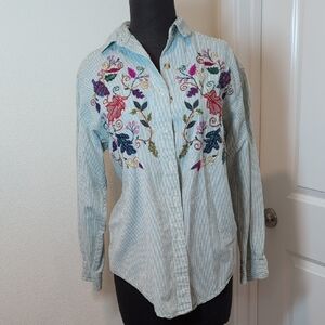 Vintage Embroidered Cotton Striped Button-Up Shirt Casey And Max